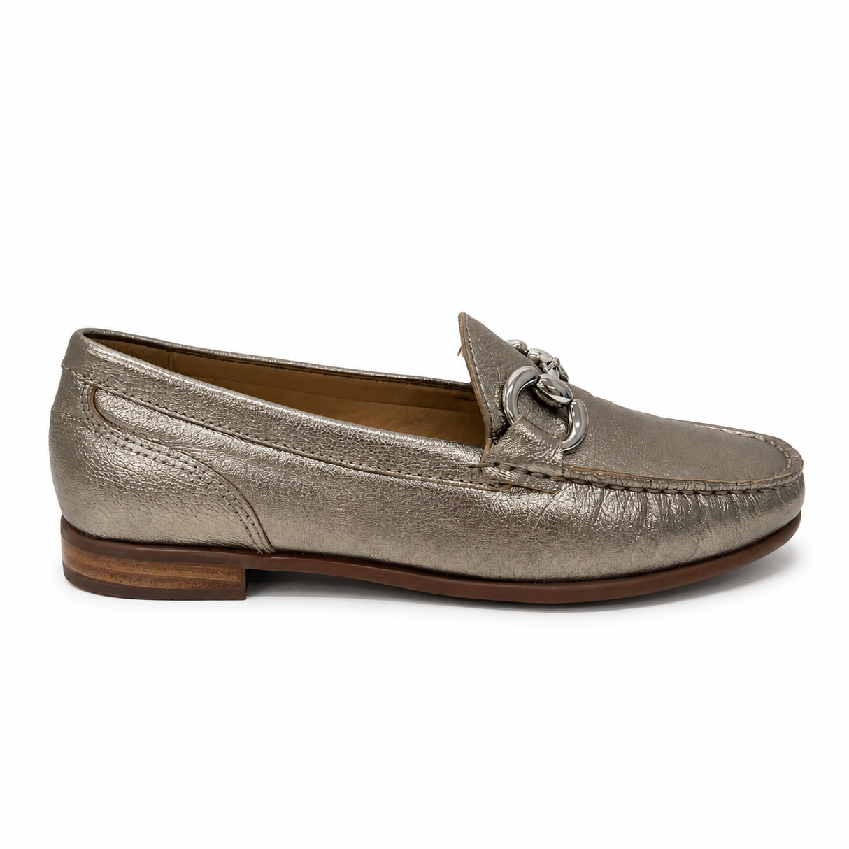Gia Leather Horsebit Moccasin - Silver