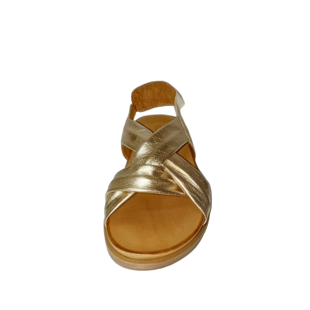 Gia Gold Leather Cross Over Slingback Sandal – front view