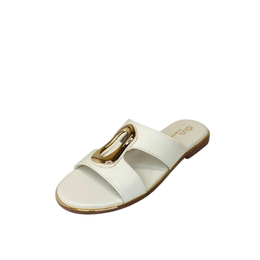 Gia Bone Leather Slide With Gold Accent Detail – product image 1