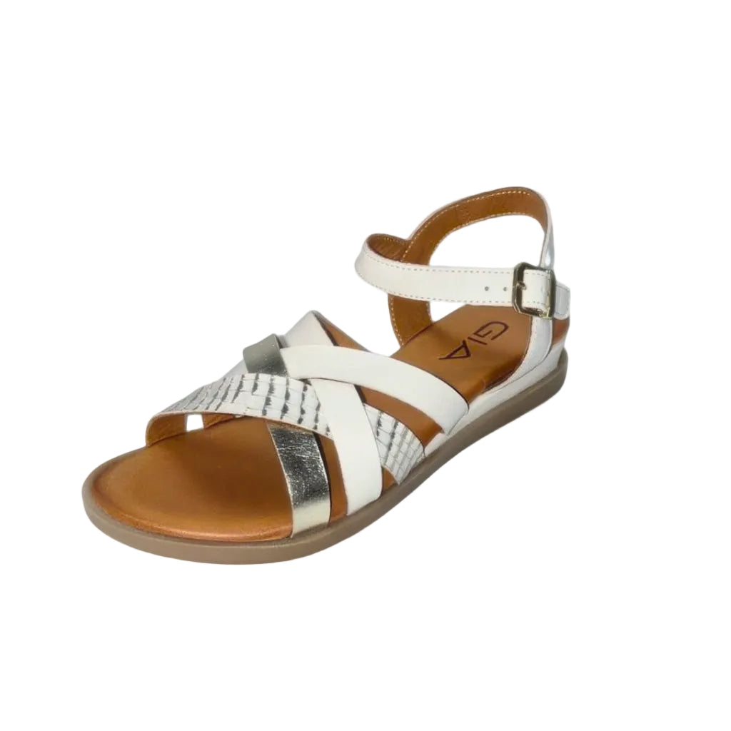 Gia Cream & Gold Leather Criss-cross Ankle Strap Sandal – product image 1