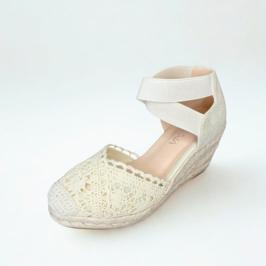Geena beige ANKLE CROSS STRAP Espadrille Wedge