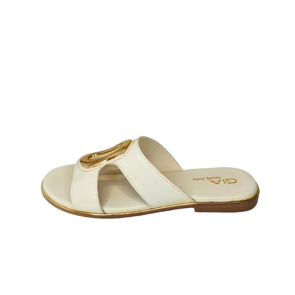 Gia Bone Leather Slide With Gold Accent Detail – side view