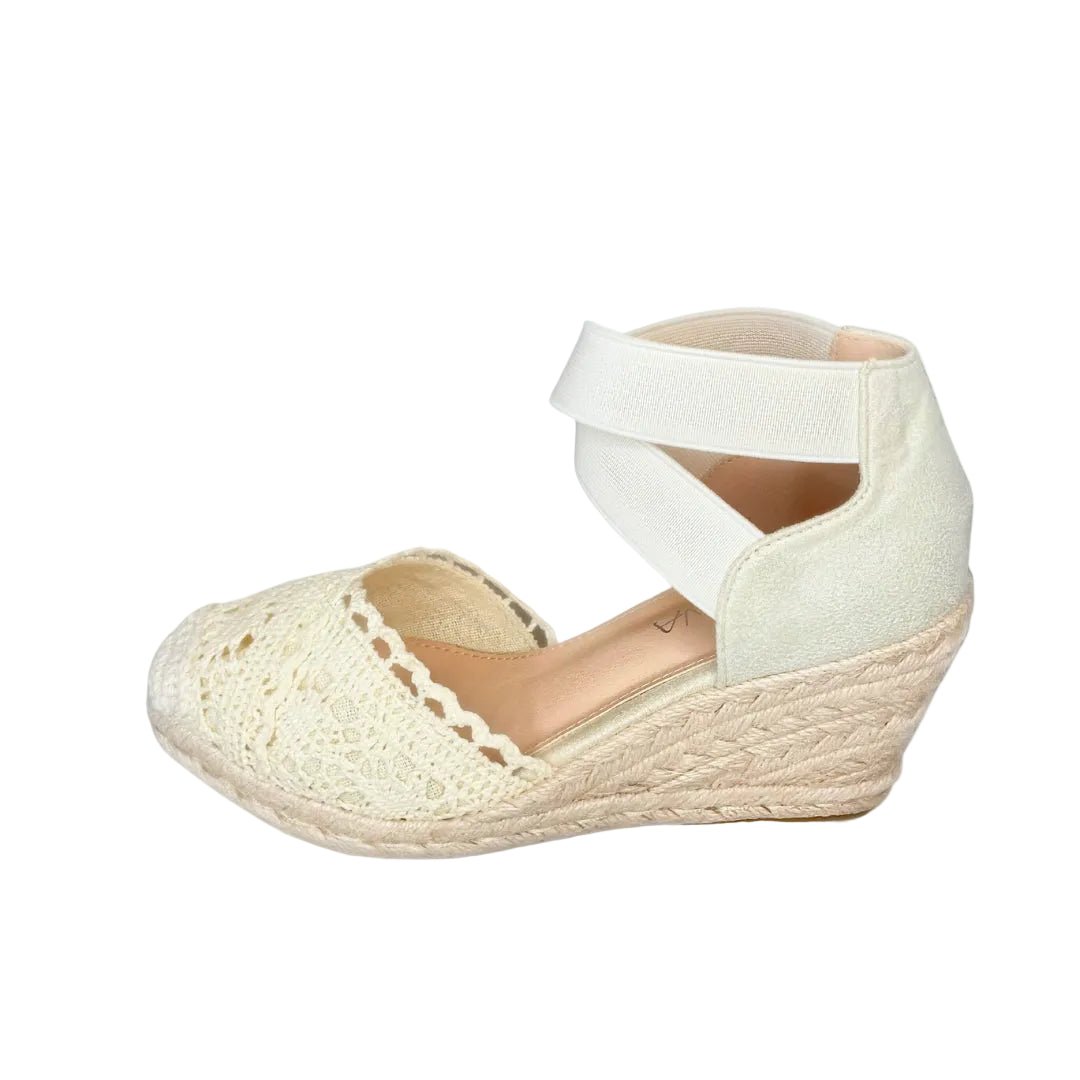 Geena Beige Ankle Cross Strap Espadrille Wedge – side view