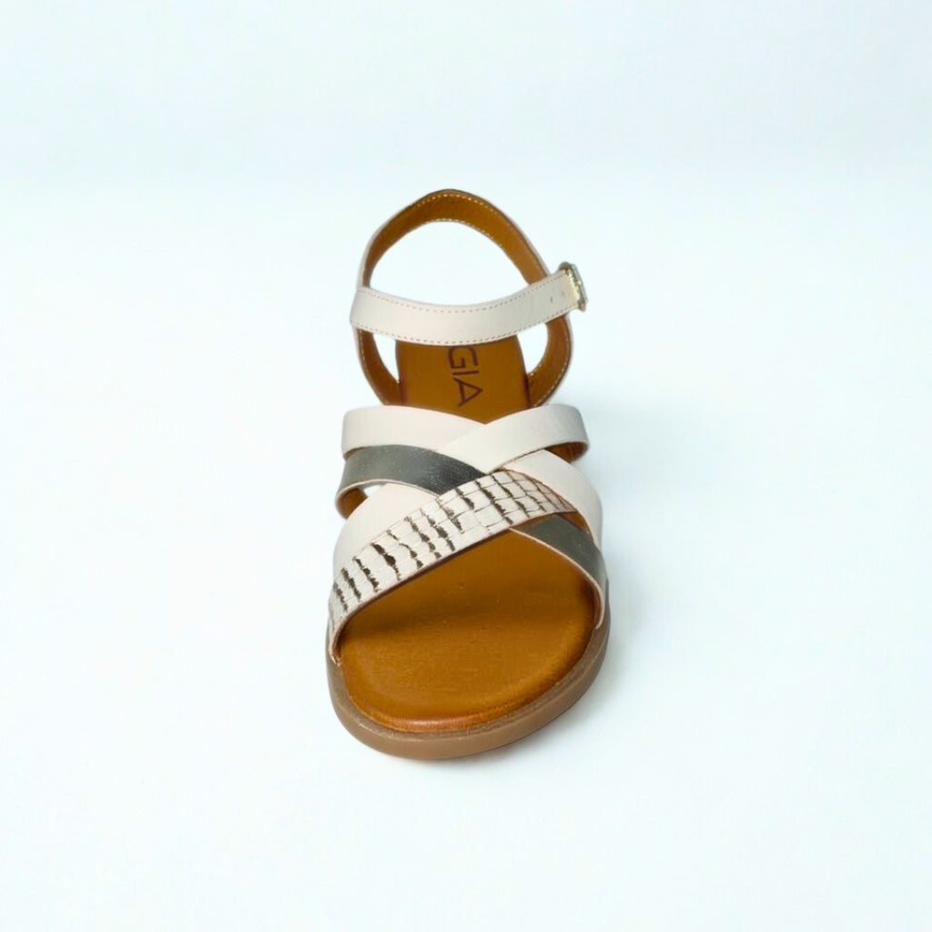 Gia cream & gold leather CRISS-CROSS ankle strap sandal