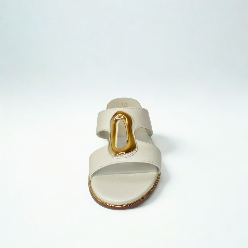 Gia bone LEATHER SLIDE with gold accent detail