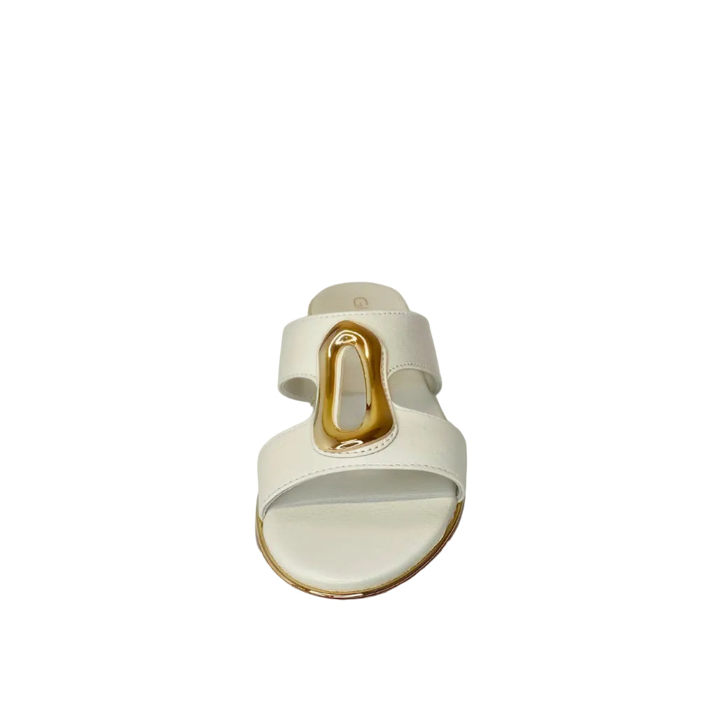 Gia Bone Leather Slide With Gold Accent Detail – front view