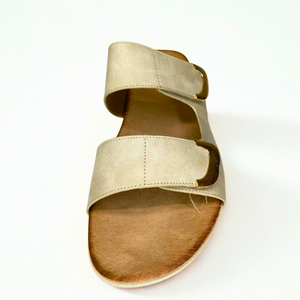 Queue beige DOUBLE STRAP gold trimm sandal