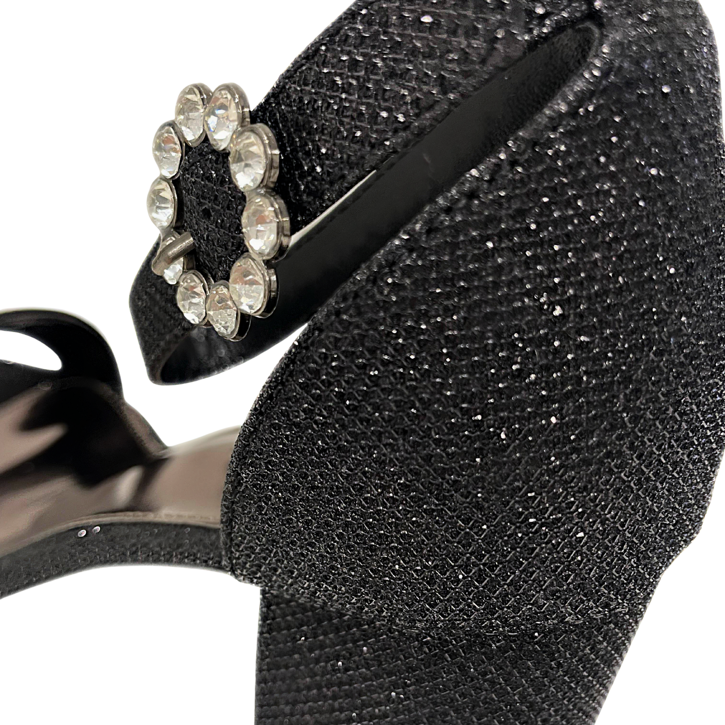 Orbit Block Heel With Diamante Buckle - Black