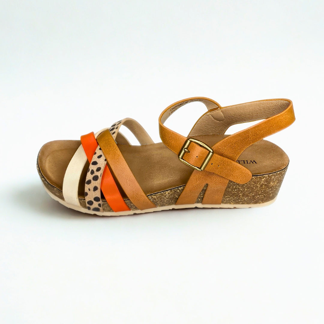 Wild Alice camel MULTI CRISS CROSS strap sandal