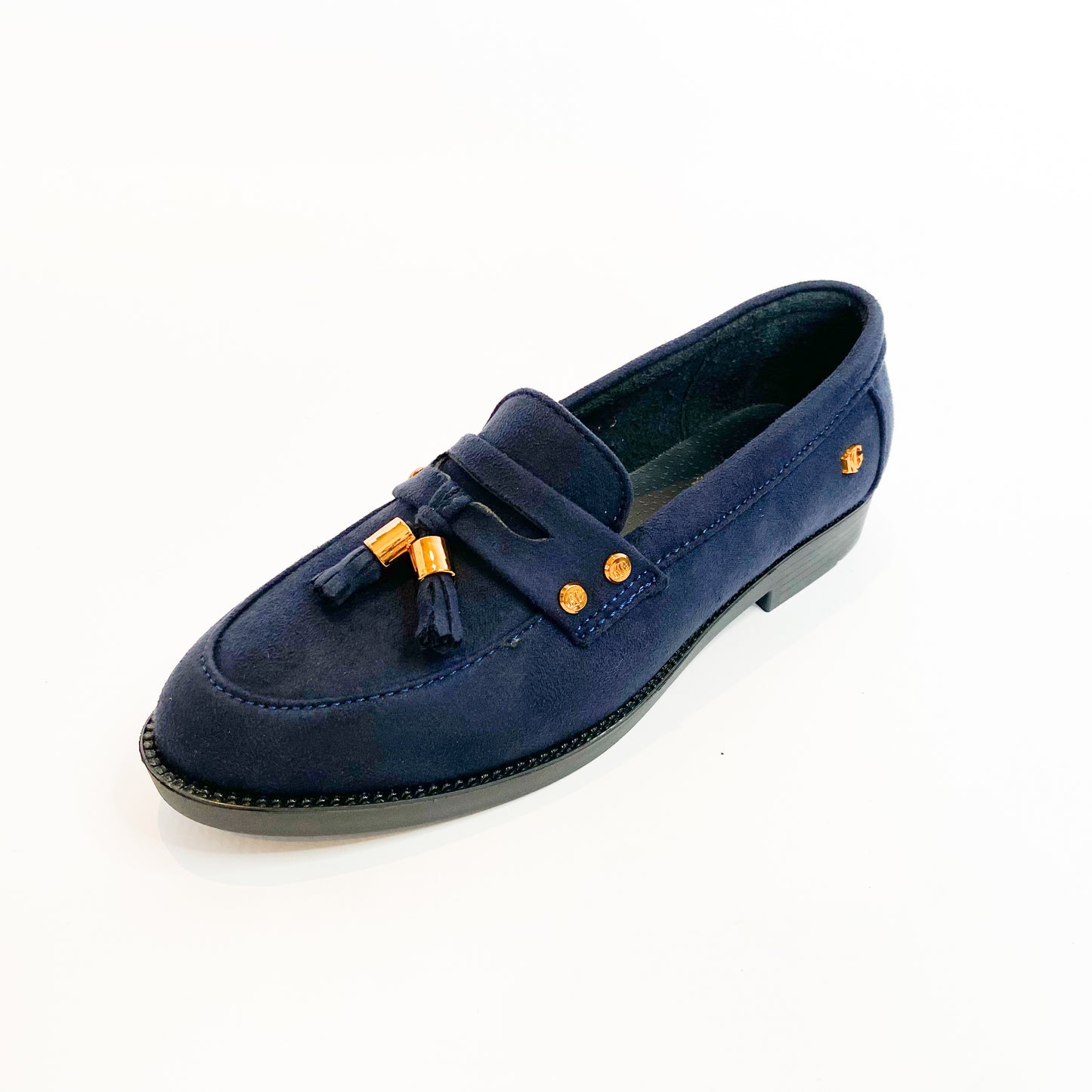 KG navy suede tassle moccasin