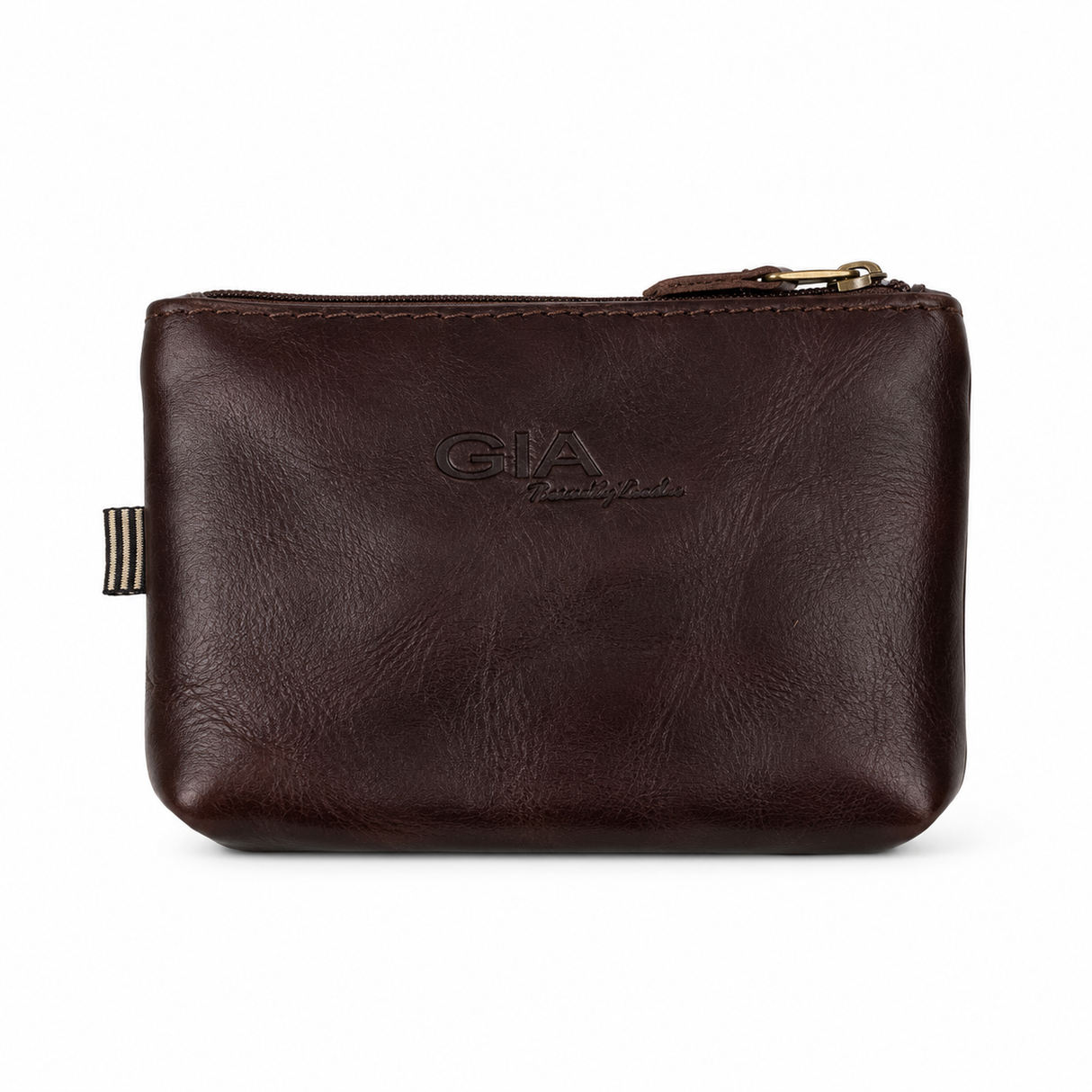 Gia Leather Double Zip Lipstick Purse - Brown