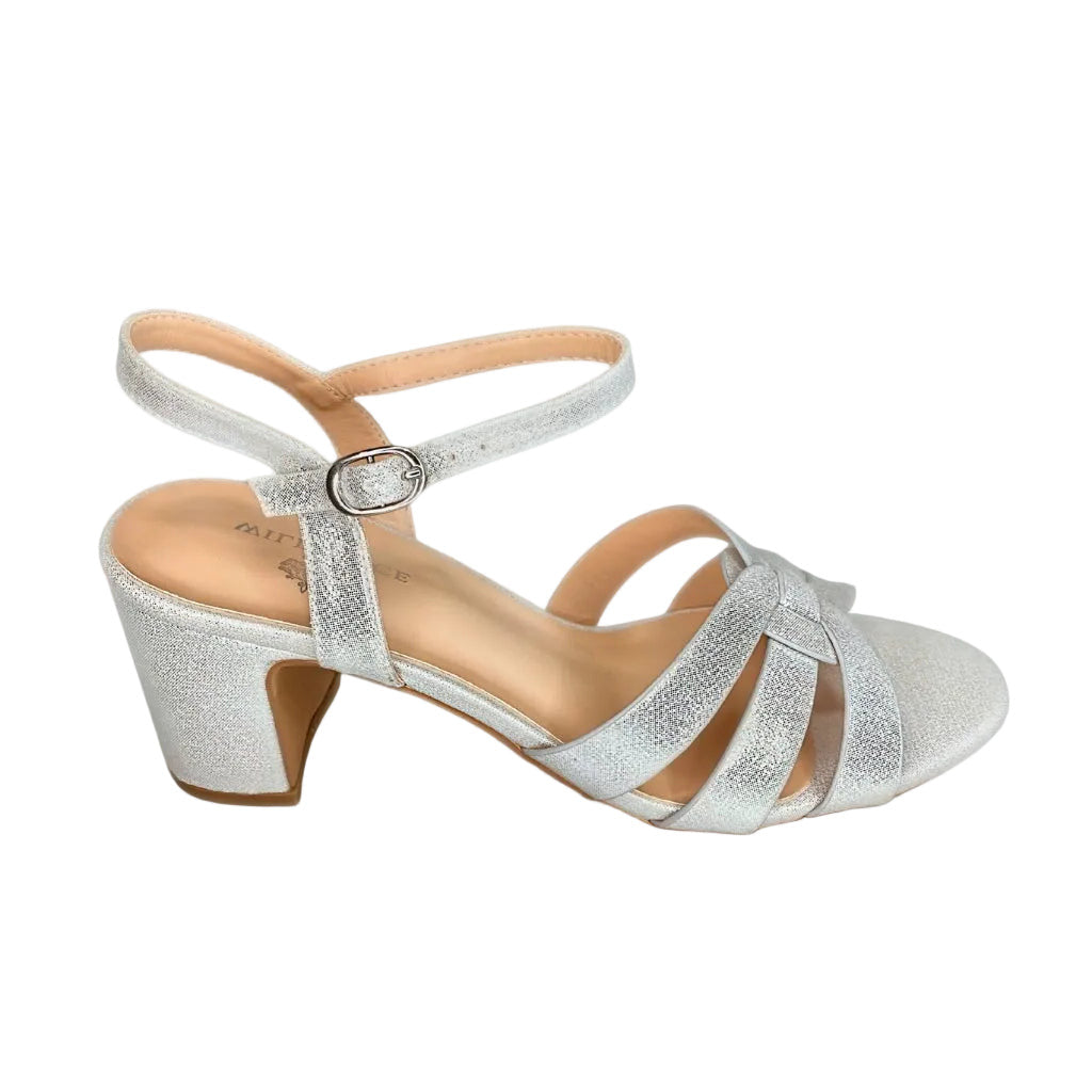 Wild Alice Silver Intertwined Block Heel Sandal – side view