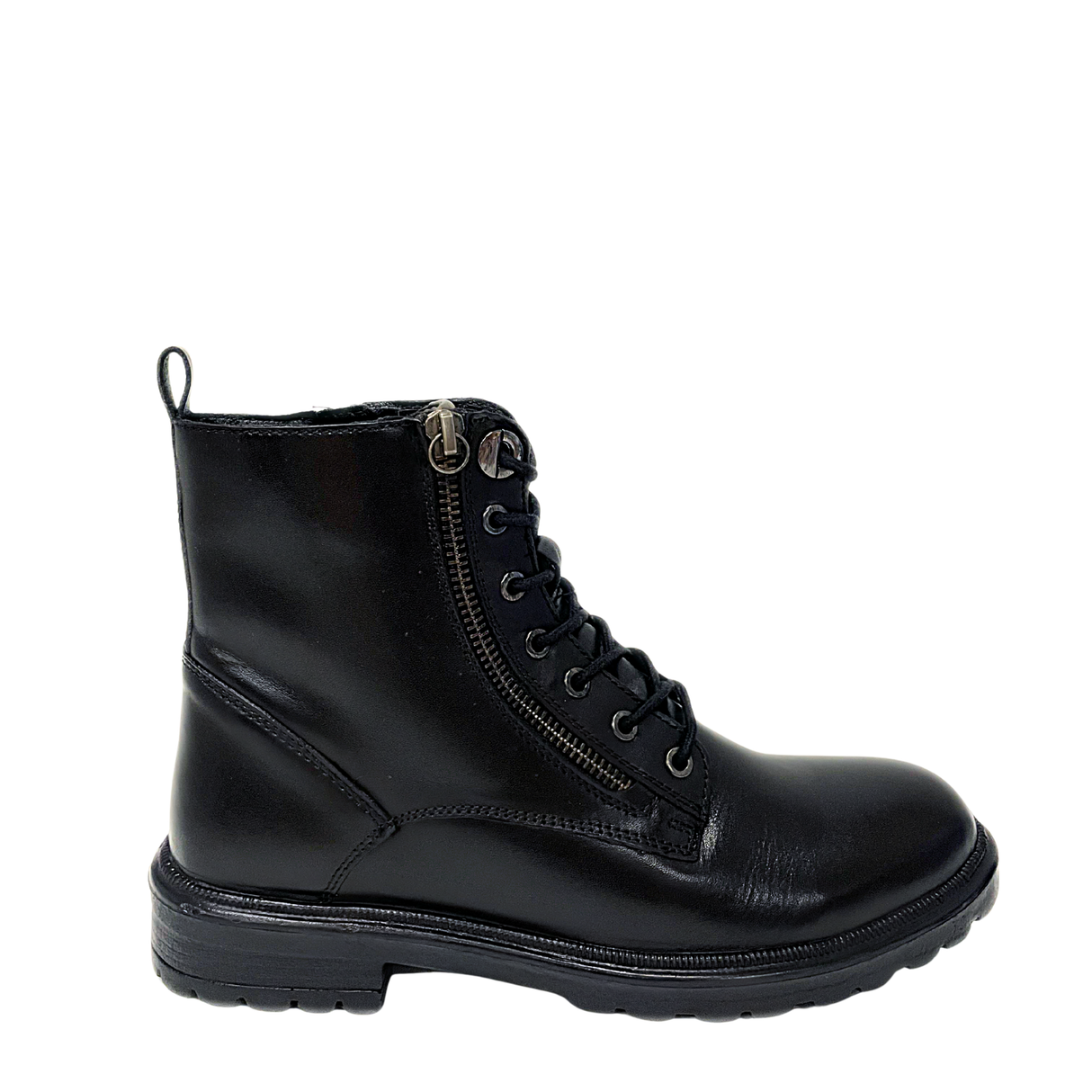 Gia Leather Combat Lace Up Boot - Black