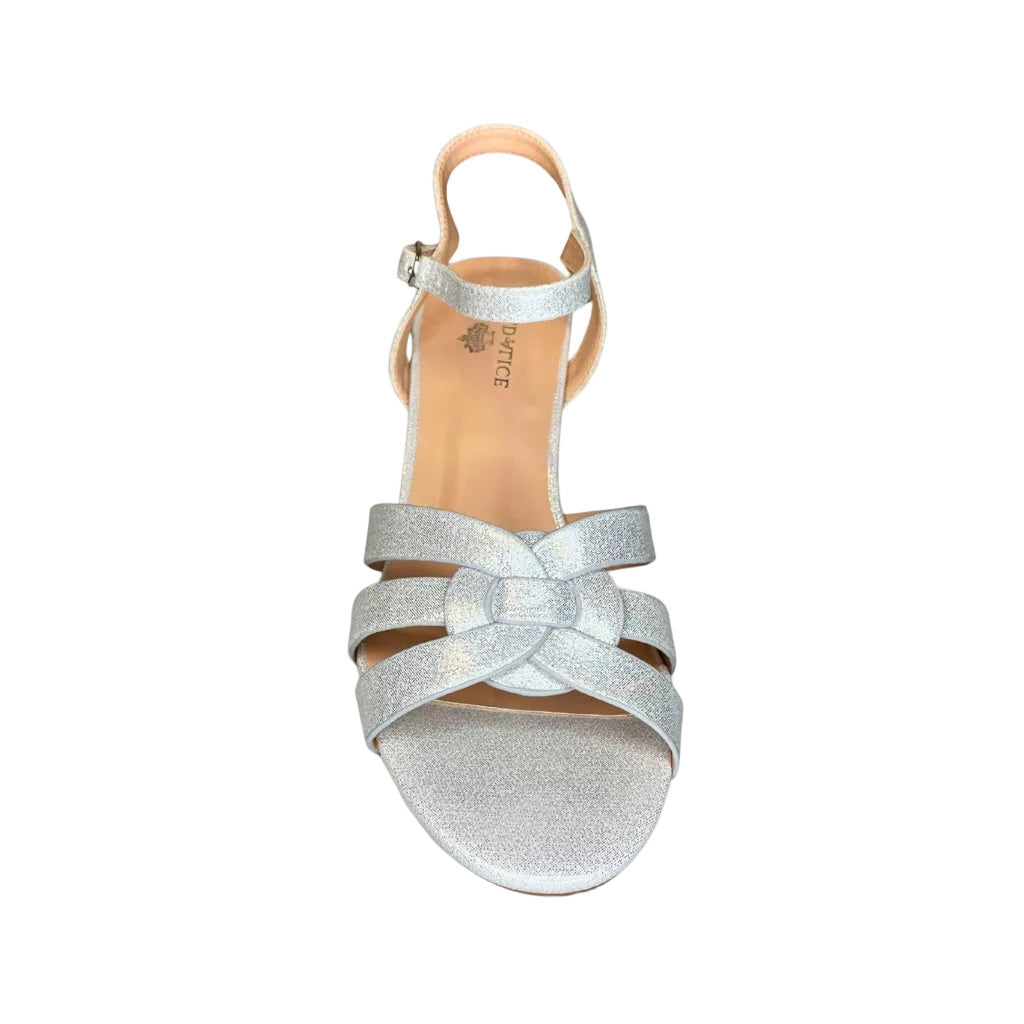 Wild Alice Silver Intertwined Block Heel Sandal – front view