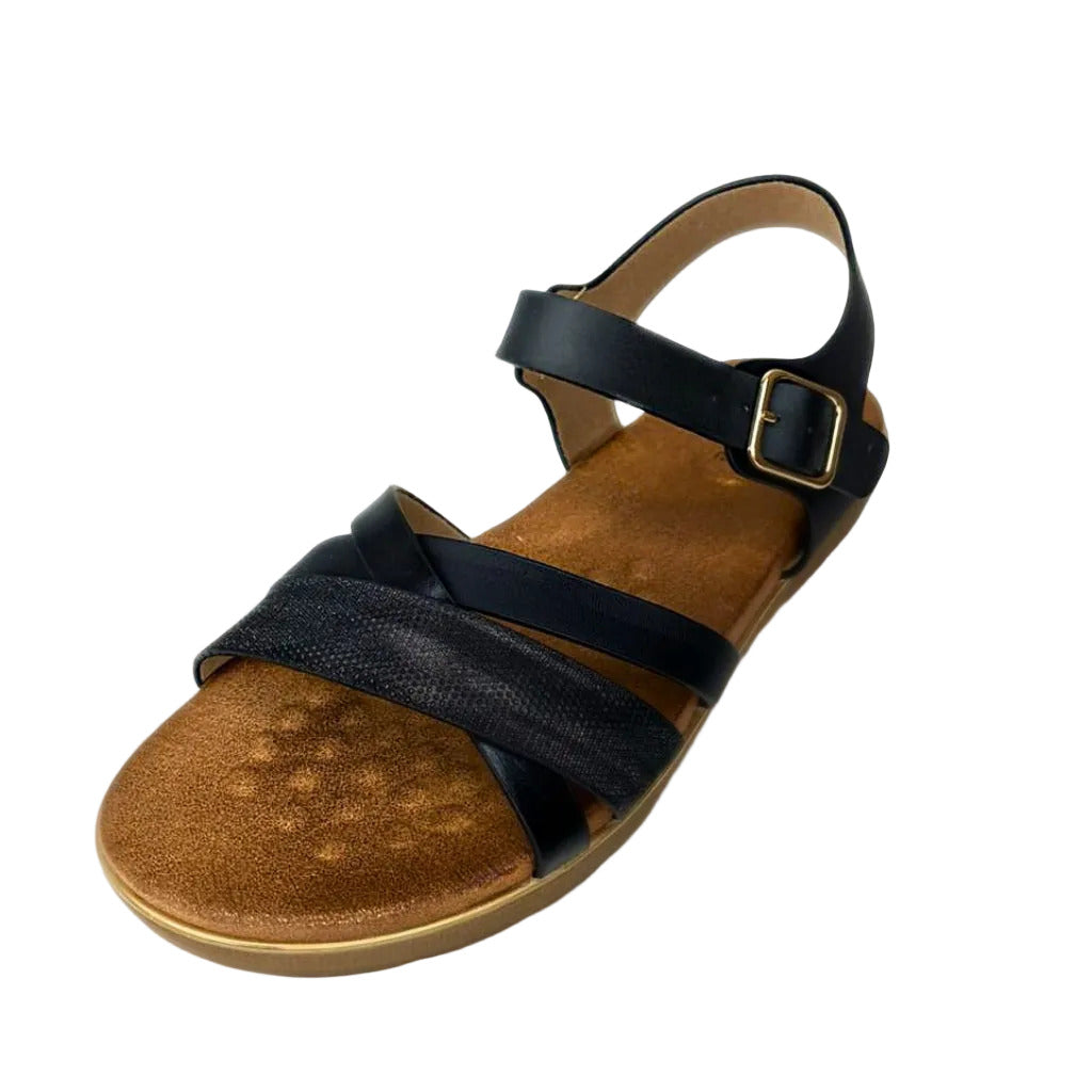 Queue Black Flatform Criss Cross Strappy Sandal – product image 1