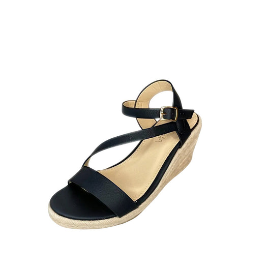 Geena Black Cross Strap Espadrille Wedge – product image 1
