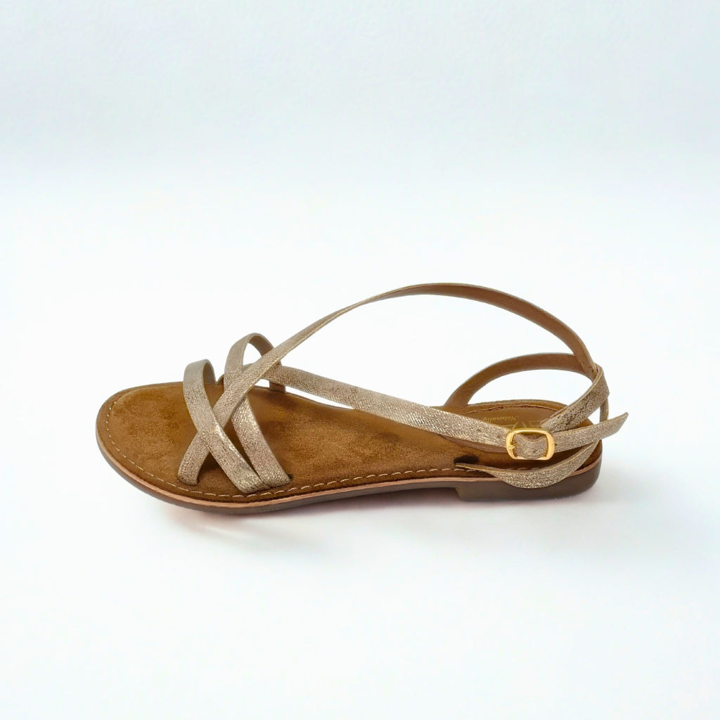 Gia beige/gold LEATHER CRISS CROSS sandal