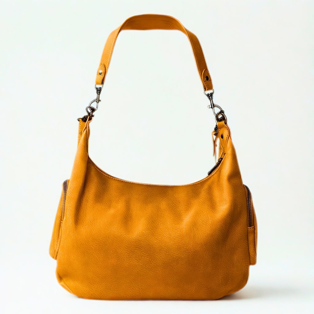 Wild Alice Mustard Shoulder Bag With Side Pockets – side view