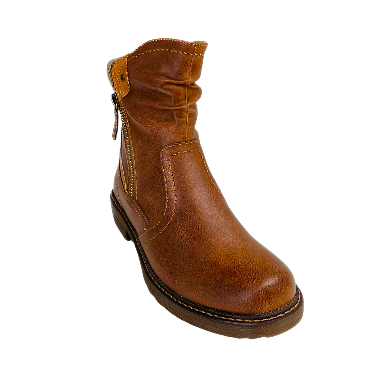 Savoy Mid-Ankle Boots with Stitched Panels - Brown – side view