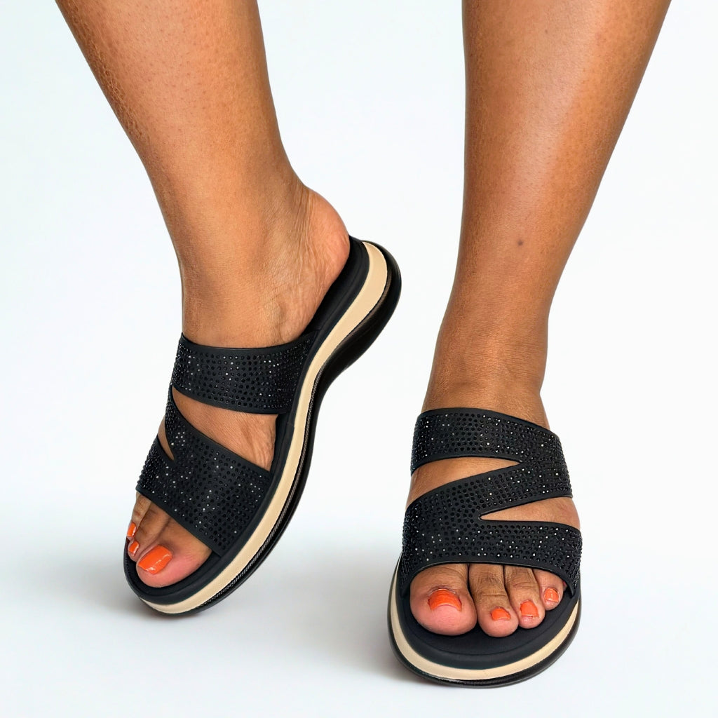 Wild Alice black ZIG ZAG STRAP diamante sandal
