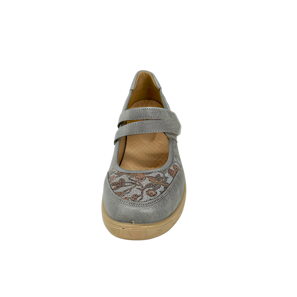 Cushion Walk Floral Comfort Strap Flats - Grey – front view