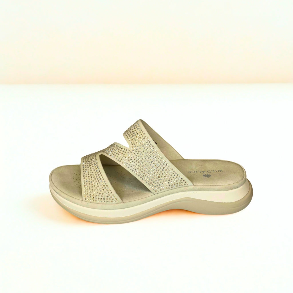 Wild Alice beige ZIG ZAG STRAP diamante sandal