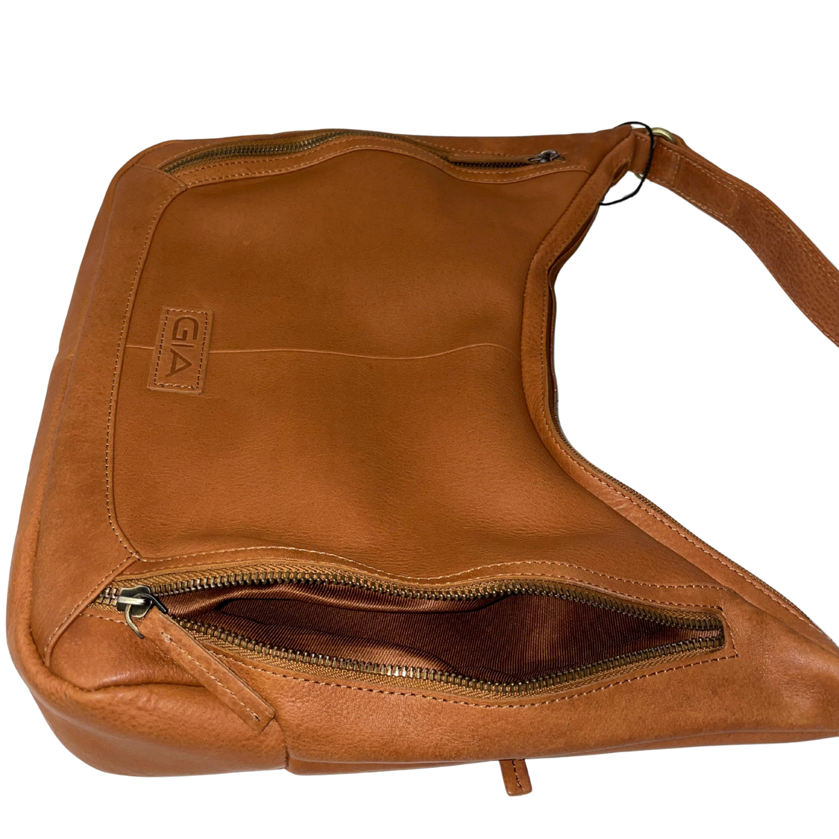 Gia Leather Hobo Shoulder Bag - Camel