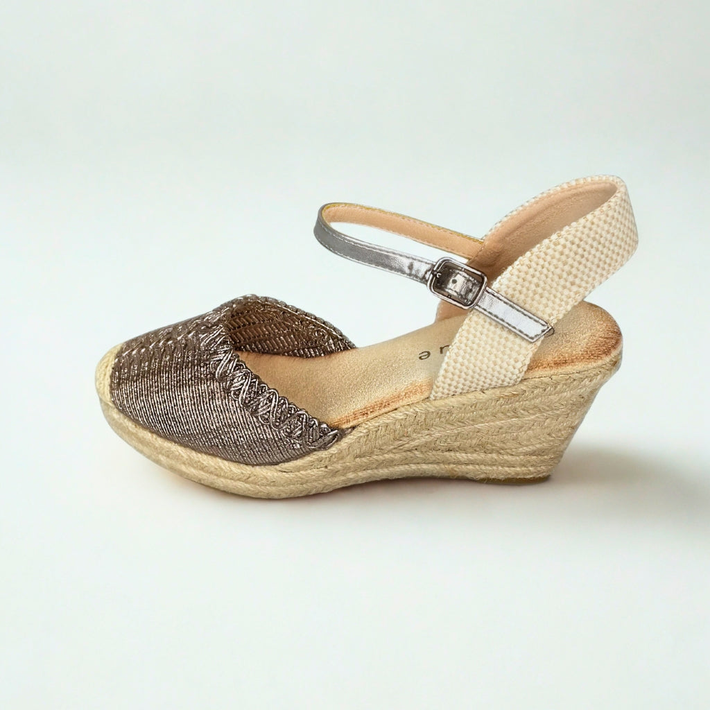Queue pewter metallic espadrille wedge