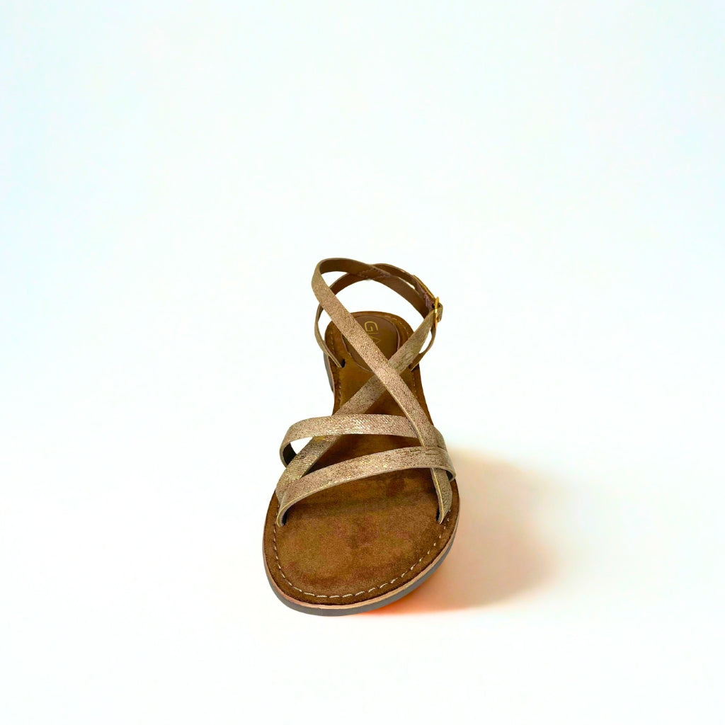 Gia beige/gold LEATHER CRISS CROSS sandal