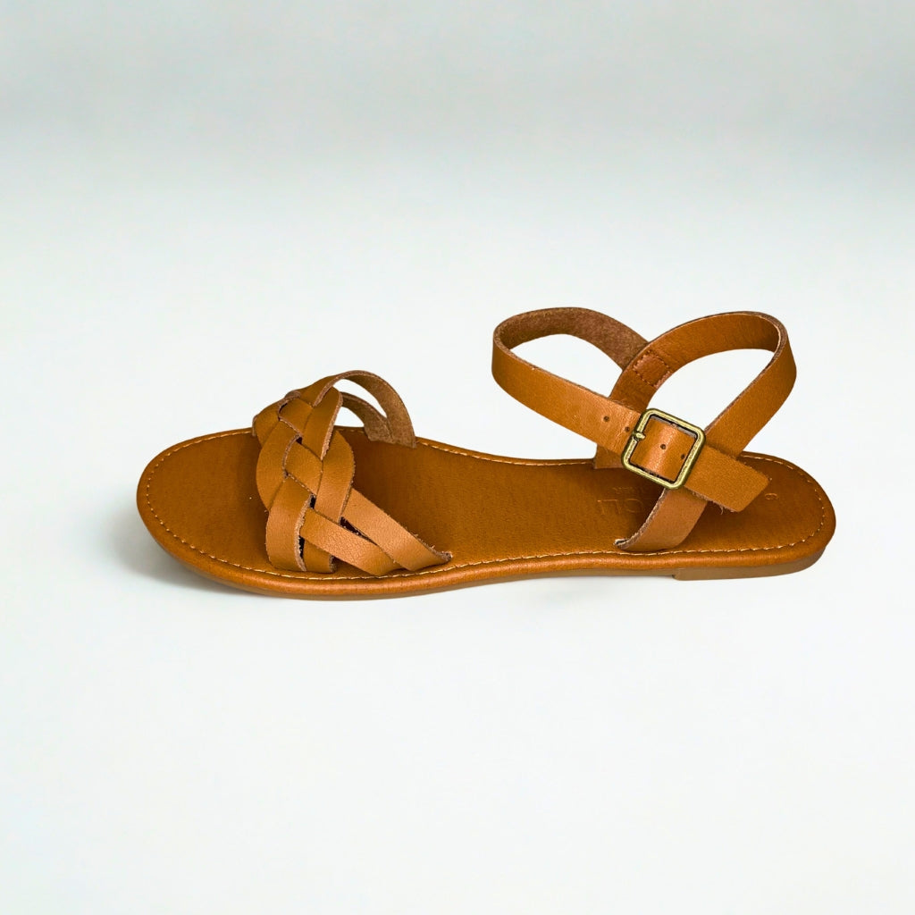 Andreoli tan INTERTWINED bar strap sandal