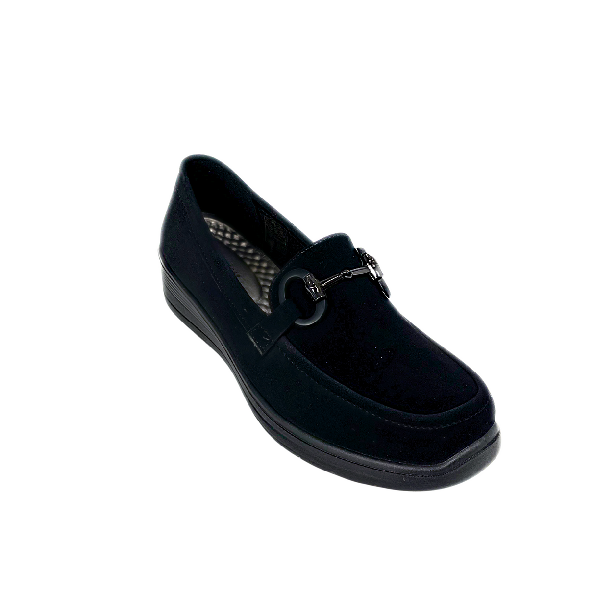 Cushion Walk Comfort Wedge Loafers with Chain Detail - Black – side view