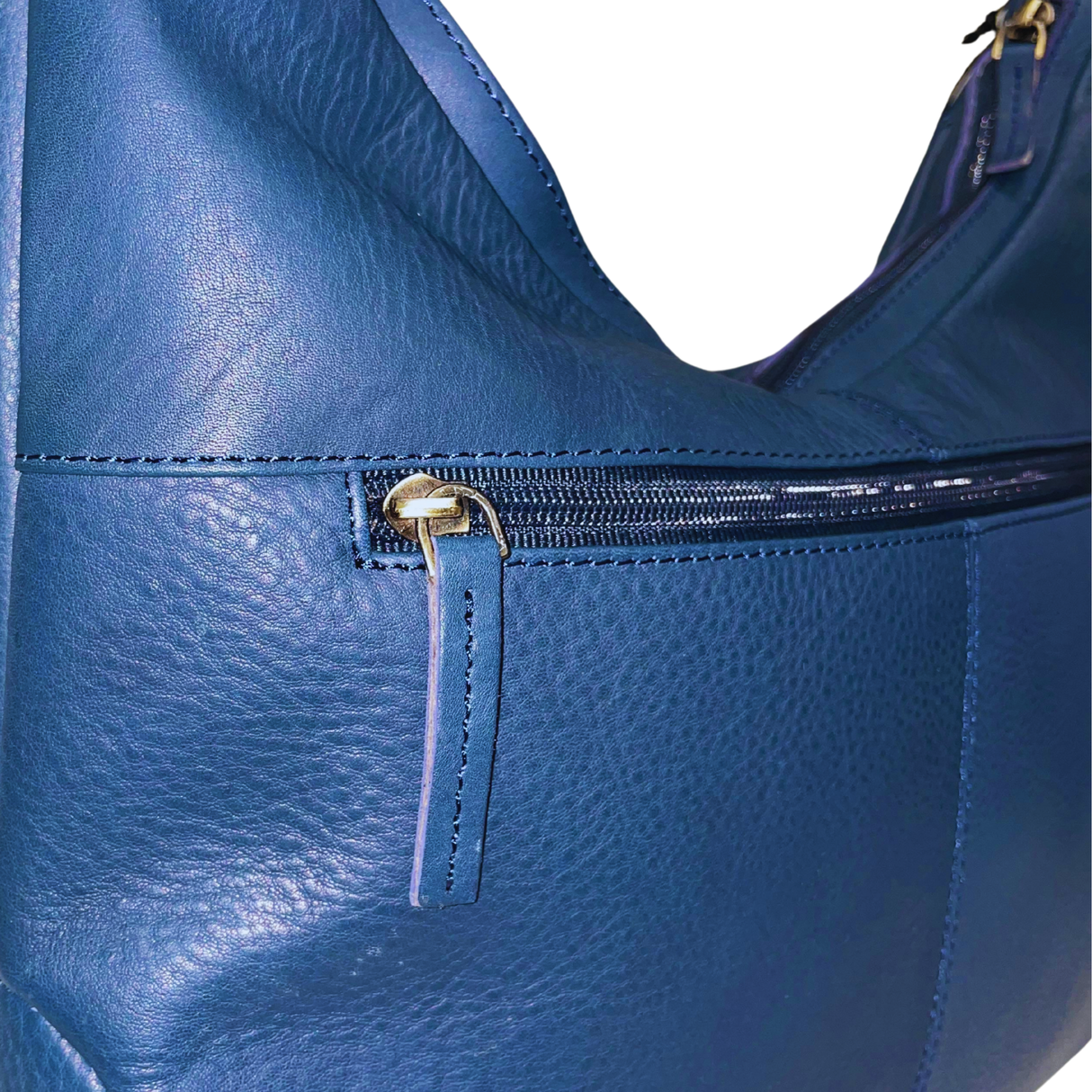 Gia Leather Hobo Shoulder Bag - Navy
