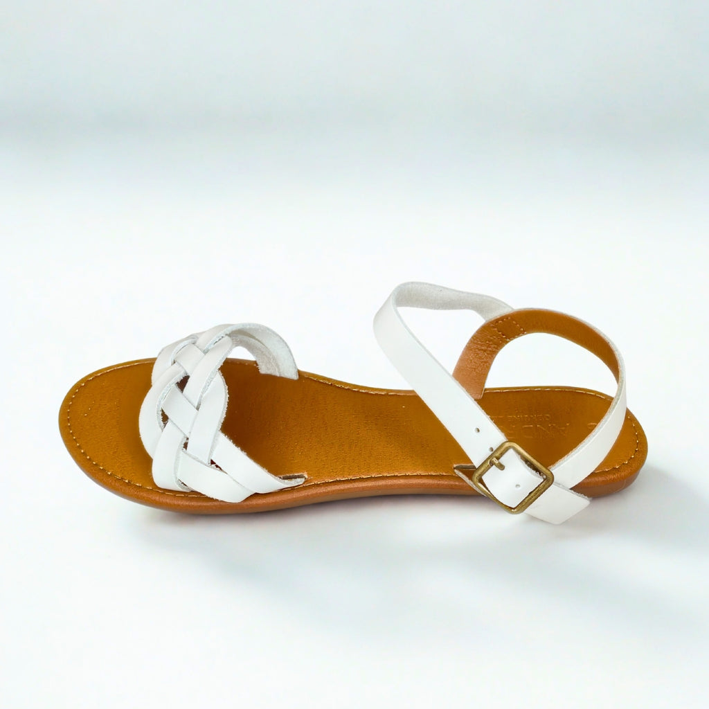 Andreoli white INTERTWINED bar strap sandal