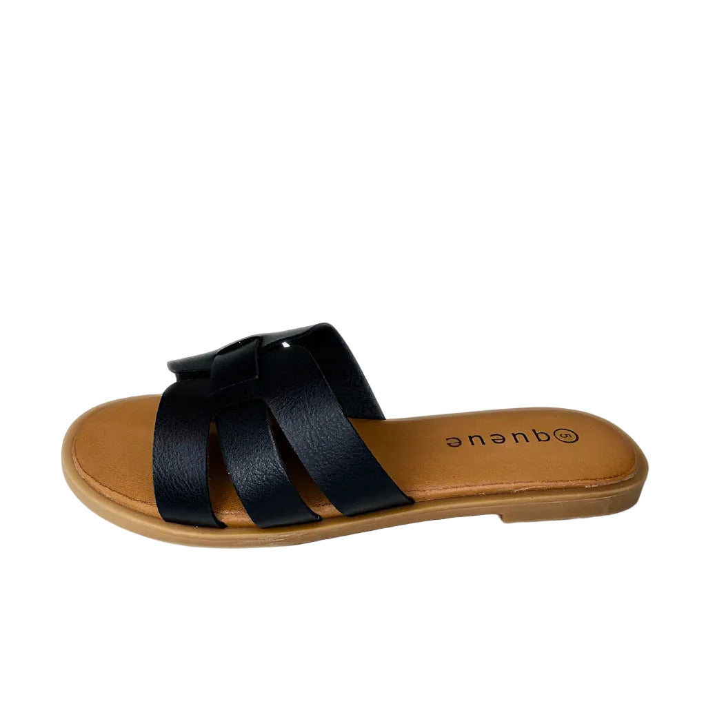 Queue Black Cut-out Looped Sandal â side view