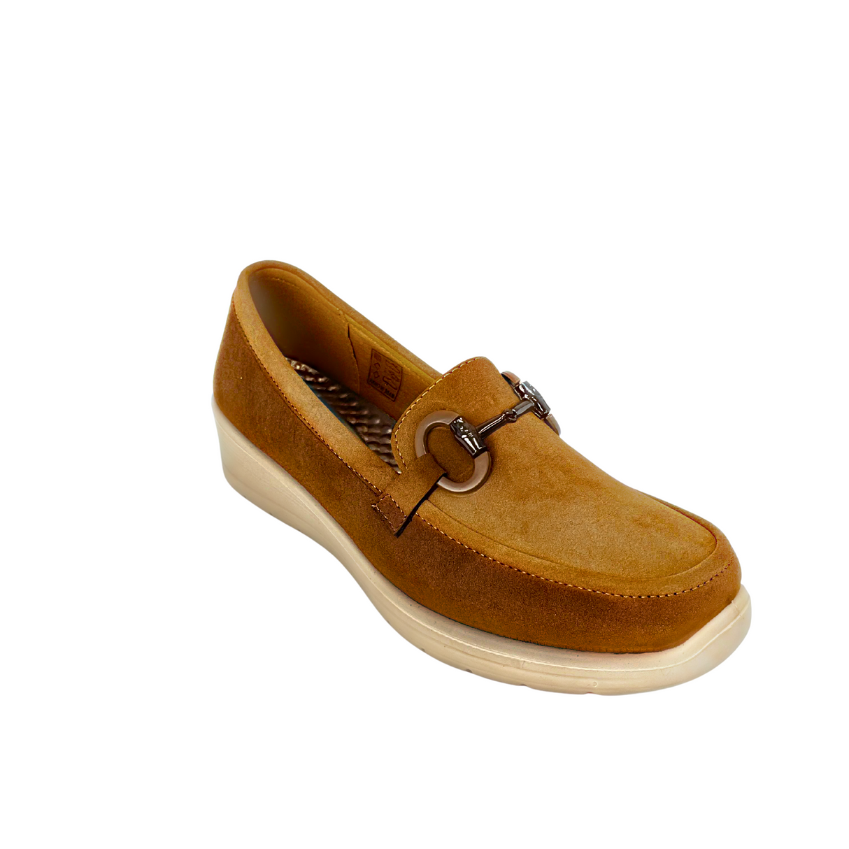 Cushion Walk Comfort Wedge Loafers with Chain Detail - Camel – side view