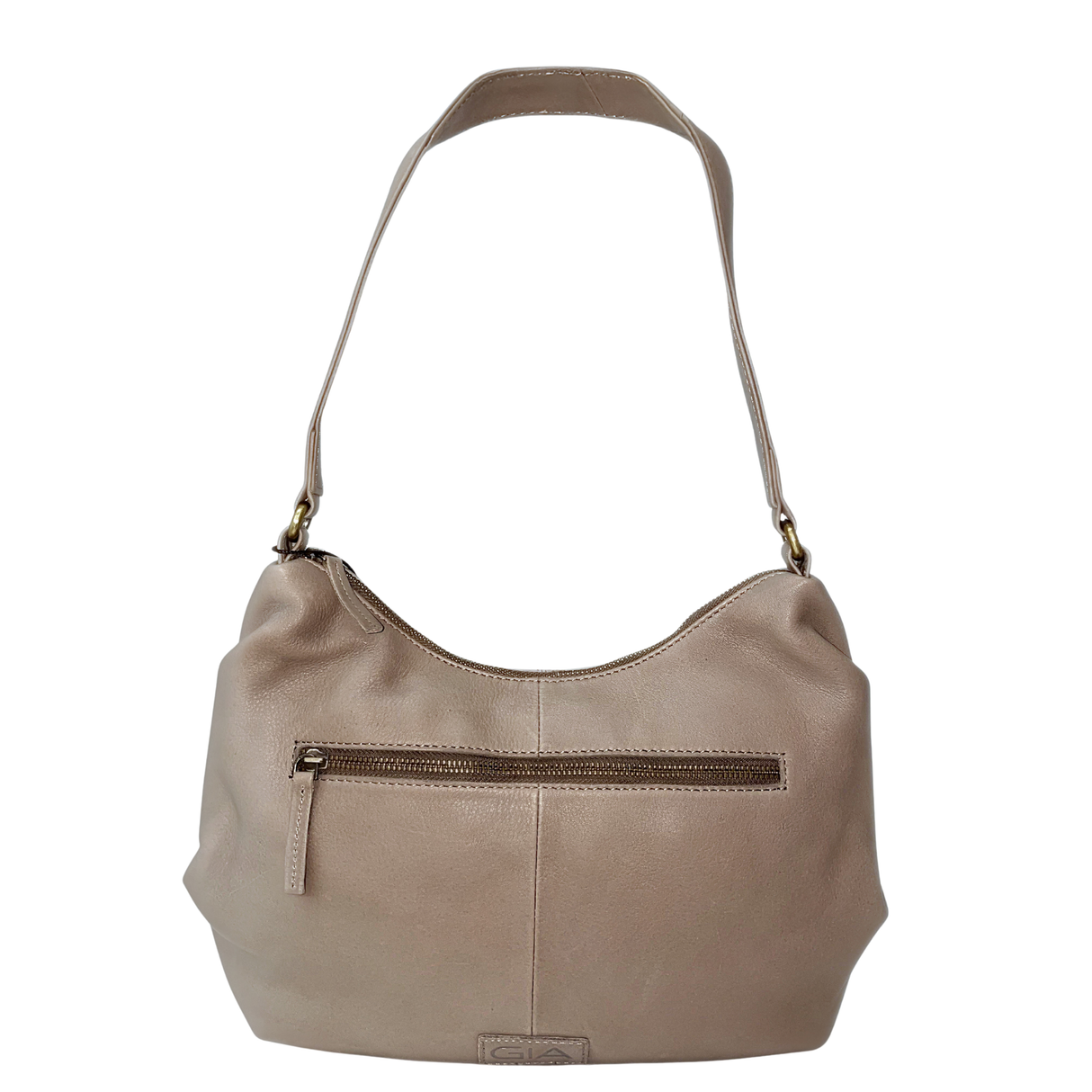 Gia Leather Curved Top Shoulder Bag - Taupe