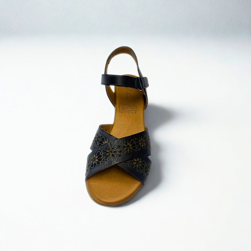 Gia black LASER CUT leather wedge