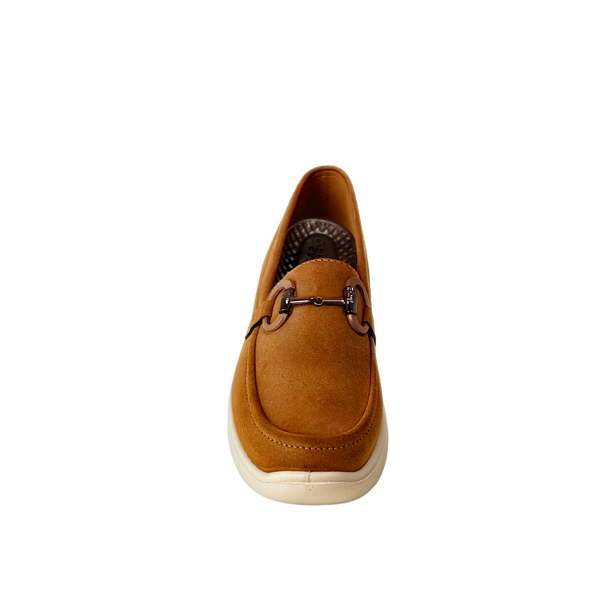 Cushion Walk Comfort Wedge Loafers with Chain Detail - Camel – front view