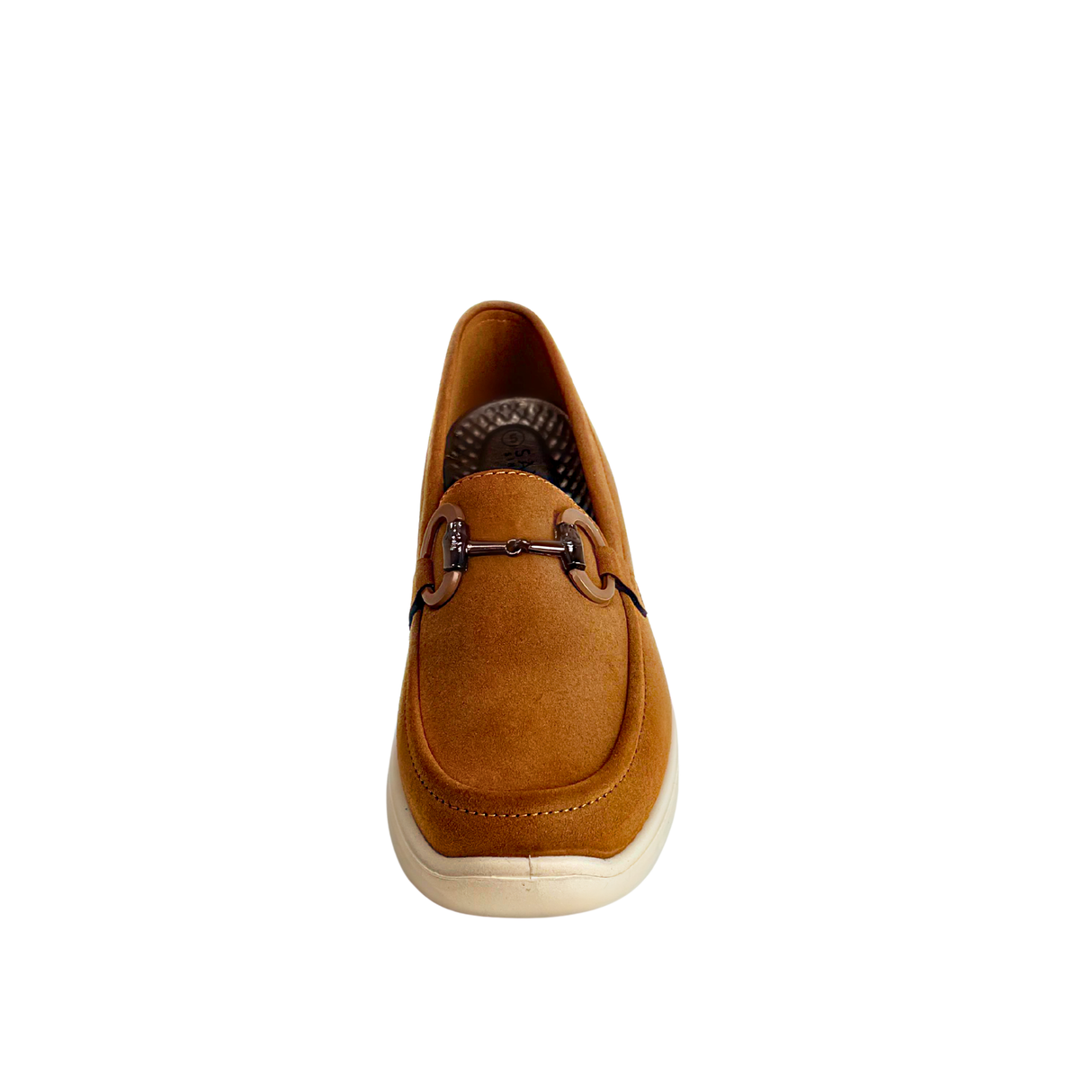 Cushion Walk Comfort Wedge Loafers with Chain Detail - Camel – front view