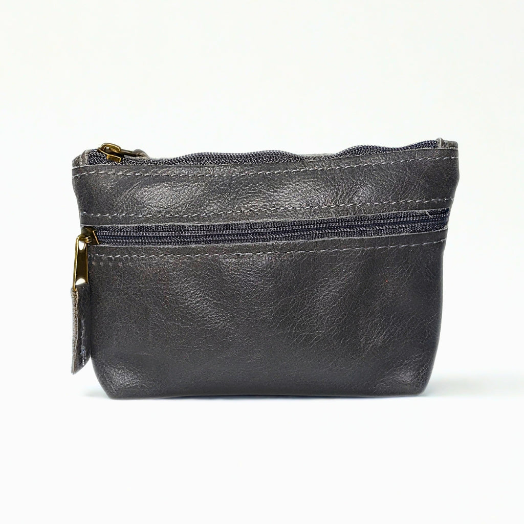 Gia grey DOUBLE ZIP lipstick purse
