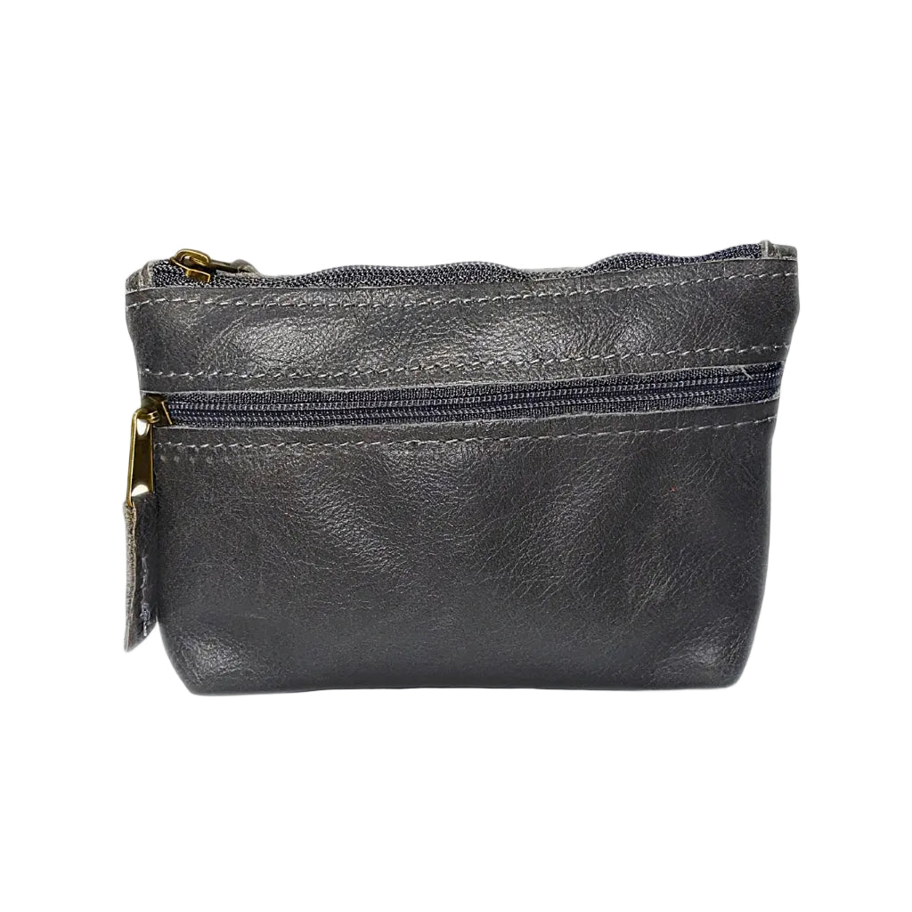 Gia Grey Double Zip Lipstick Purse – side view