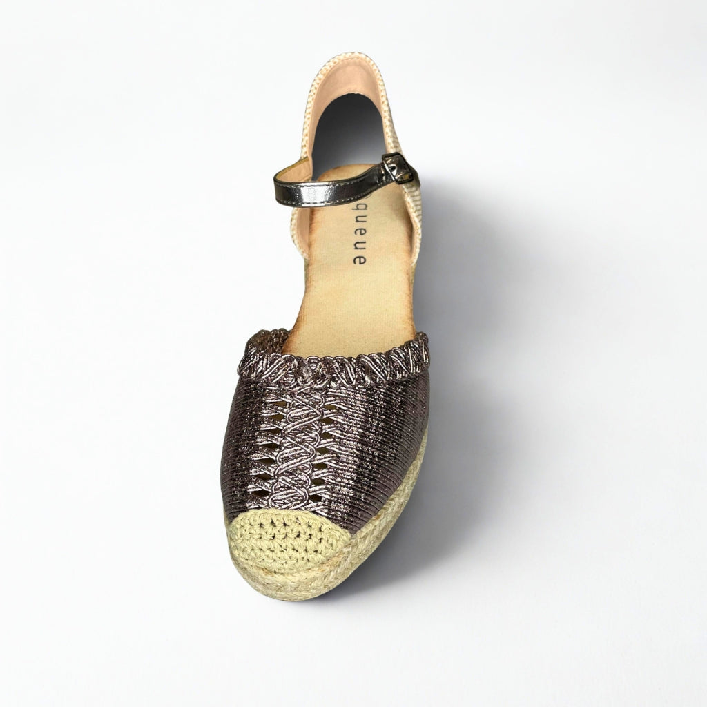 Queue pewter metallic espadrille wedge