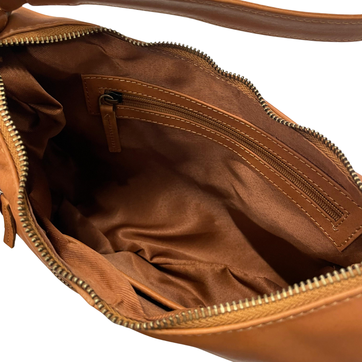 Gia Leather Curved Top Shoulder Bag - Camel