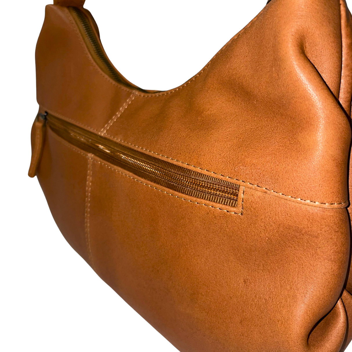 Gia Leather Curved Top Shoulder Bag - Camel