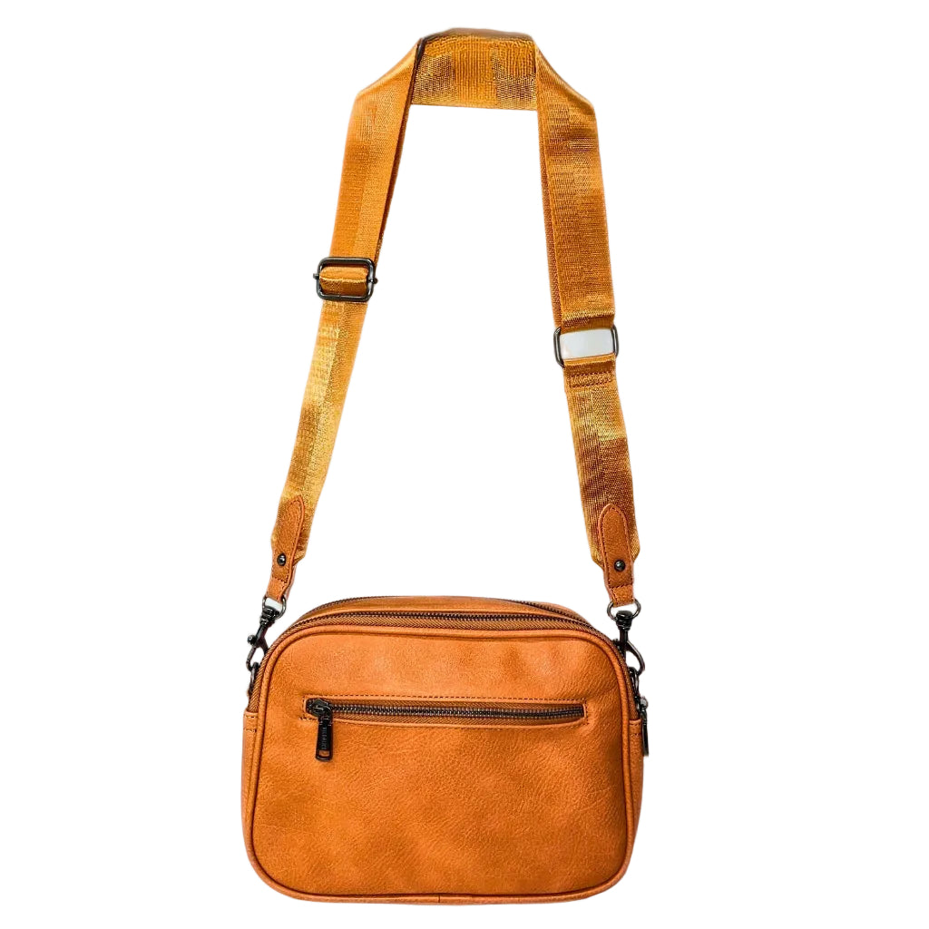 Wild Alice Orange Quilt Crossbody Bag – side view