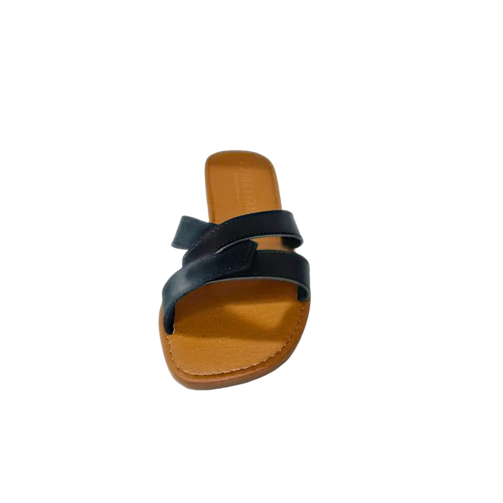 Andreoli Black Leather Intertwined Slide – front view