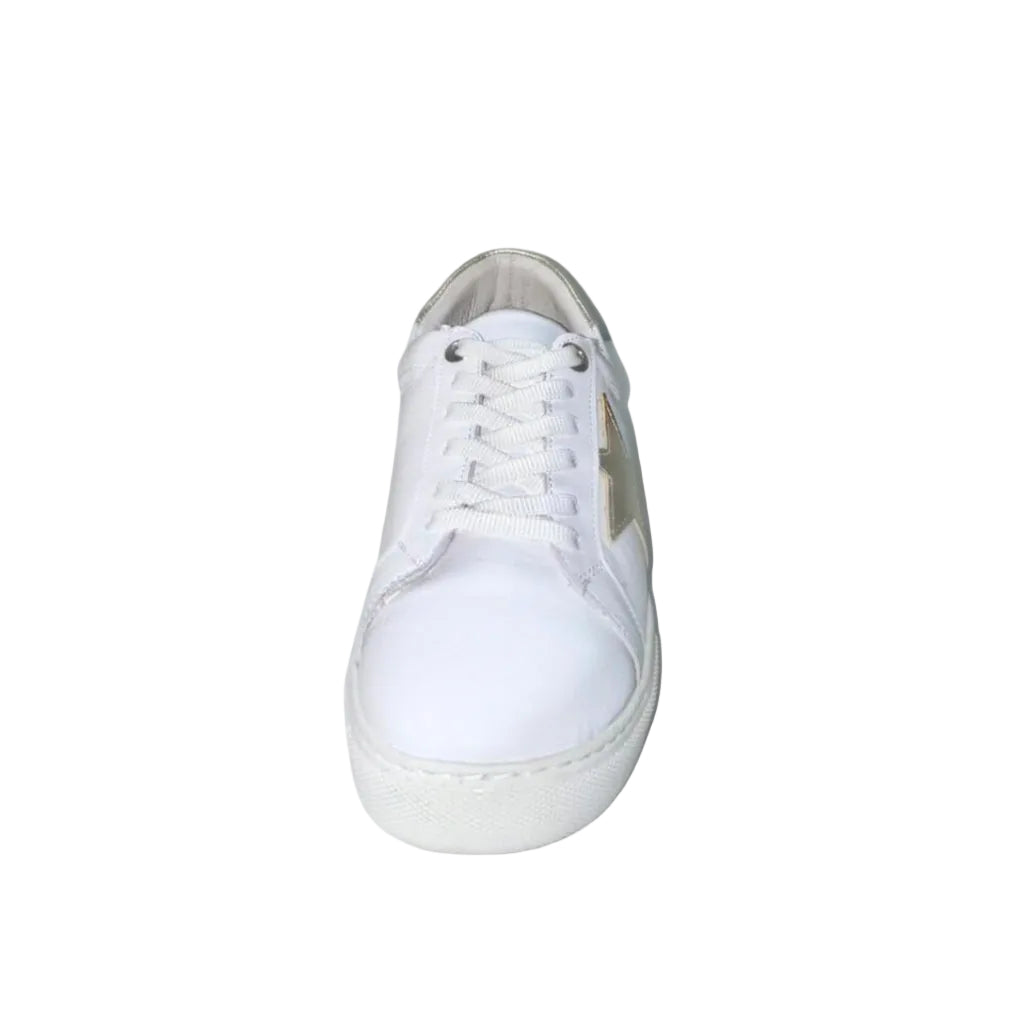 Gia White Leather Sneaker With Gold Star Detail – front view