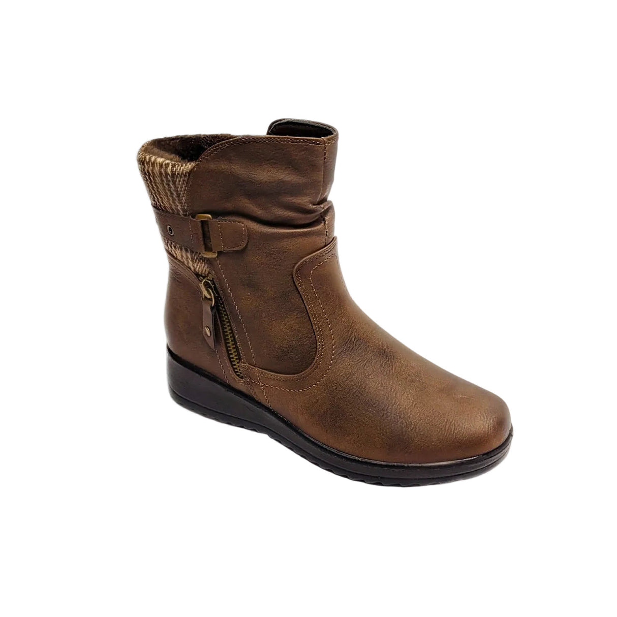 Savoy Tweed Zip Detail Brown Boot – side view
