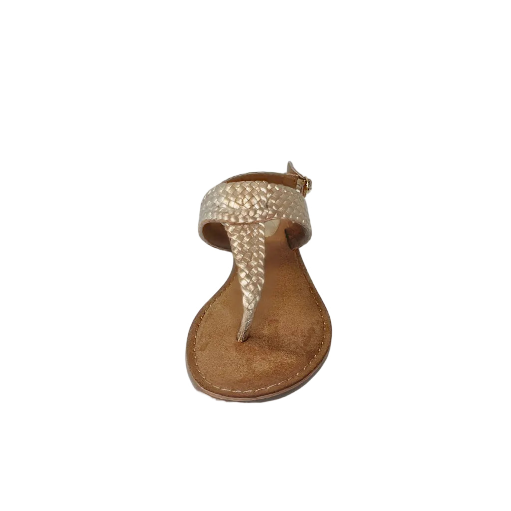 Gia Gold Leather Weave Slingback Sandal – front view