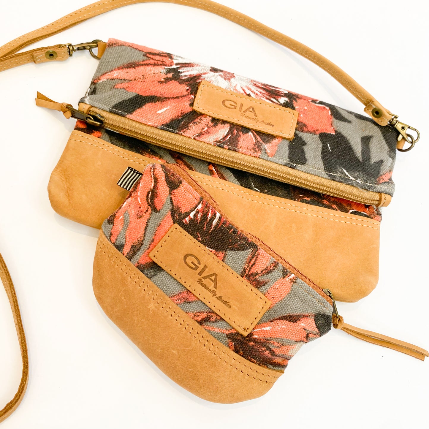 Gia leather and protea purse